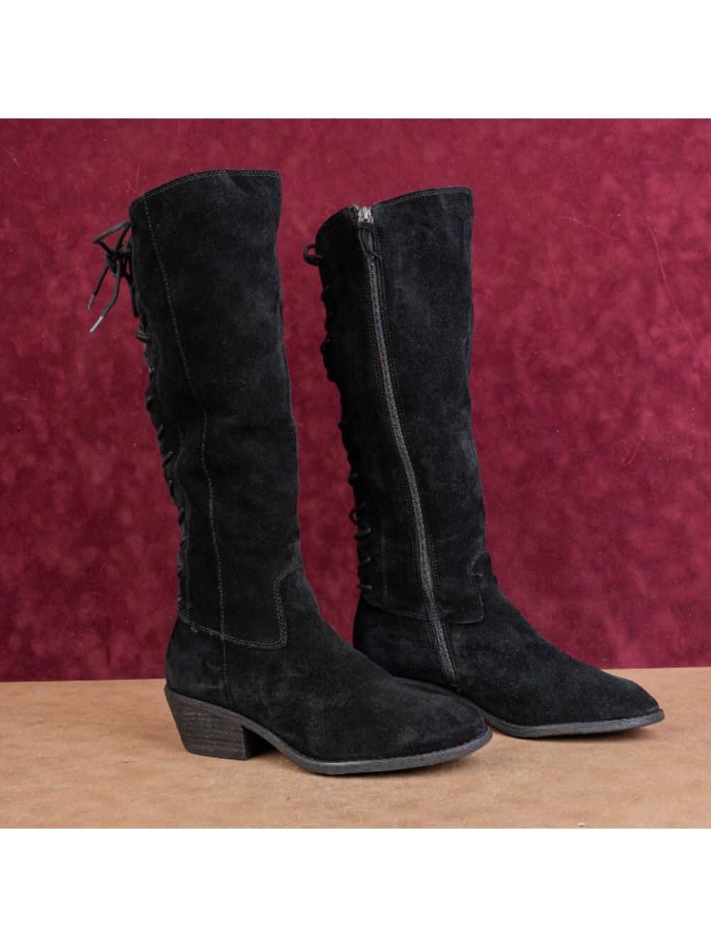 Sofft Women Sharnell Black Suede Back Lace-up Western Riding Boots sz 9